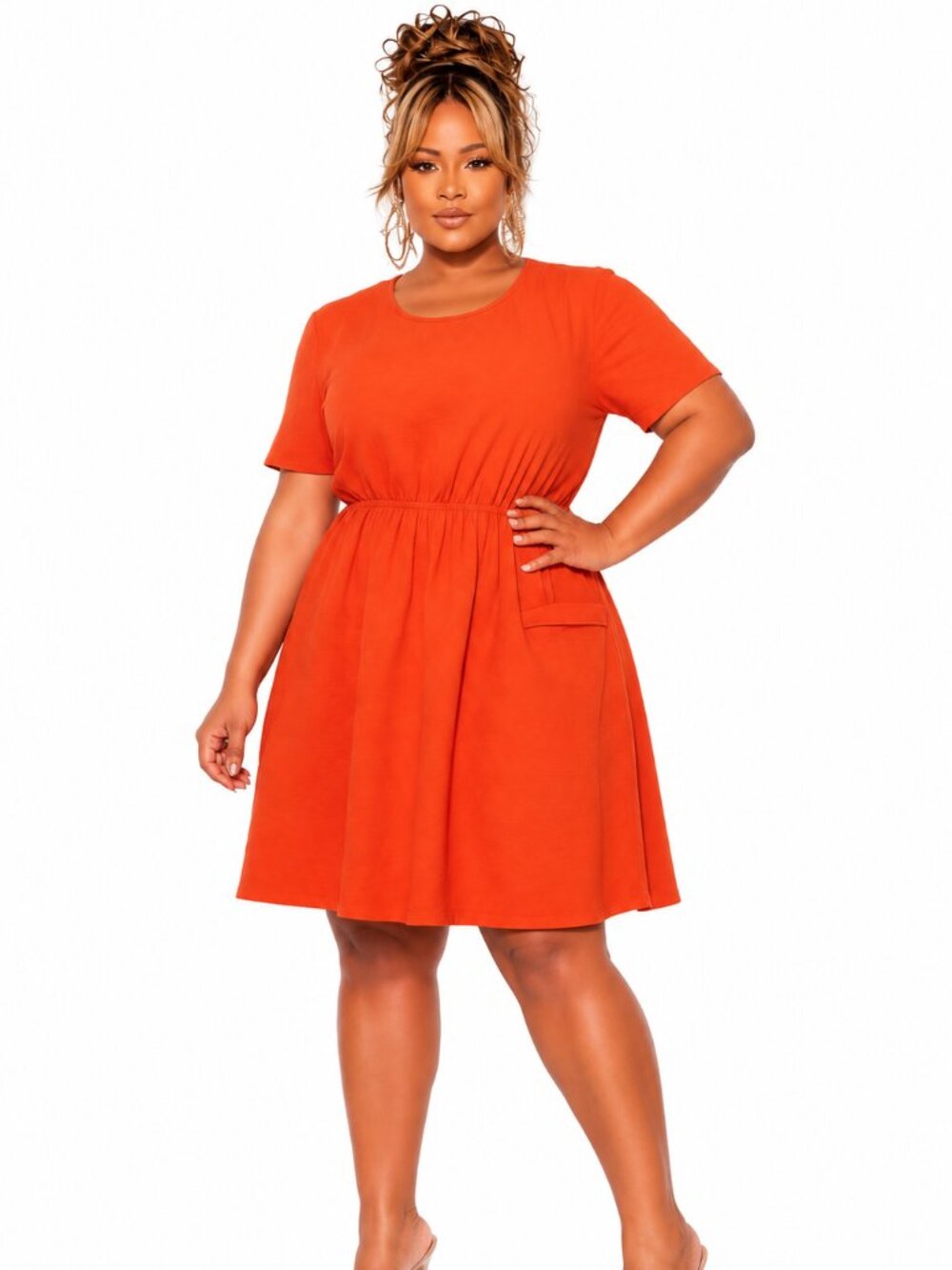 Goodthreads Women's Relaxed Fit Linen Blend Short-Sleeve Fit&Flare Dress, Red XL
